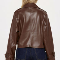 Daphne Faux Leather Cropped Trench - Chocolate