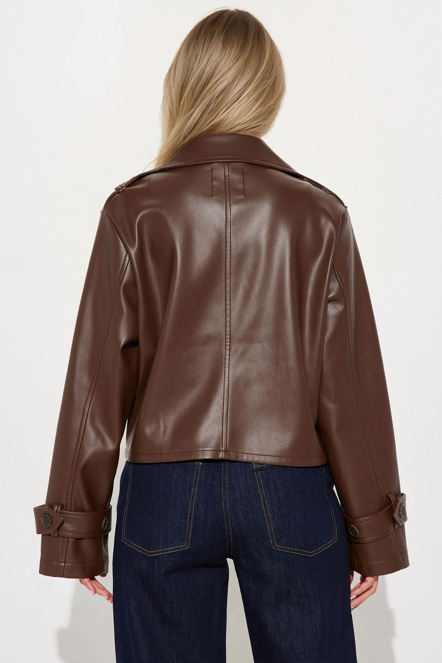 Daphne Faux Leather Cropped Trench - Chocolate