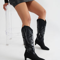 Atlanta Studded Cowboy Boots - Black