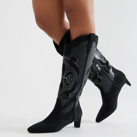 Atlanta Studded Cowboy Boots - Black