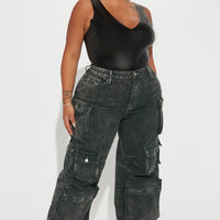 Lily High Rise Cargo Jeans - Green