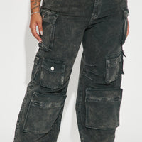 Lily High Rise Cargo Jeans - Green