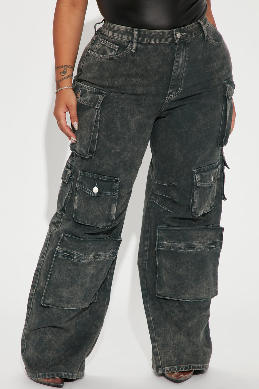 Lily High Rise Cargo Jeans - Green