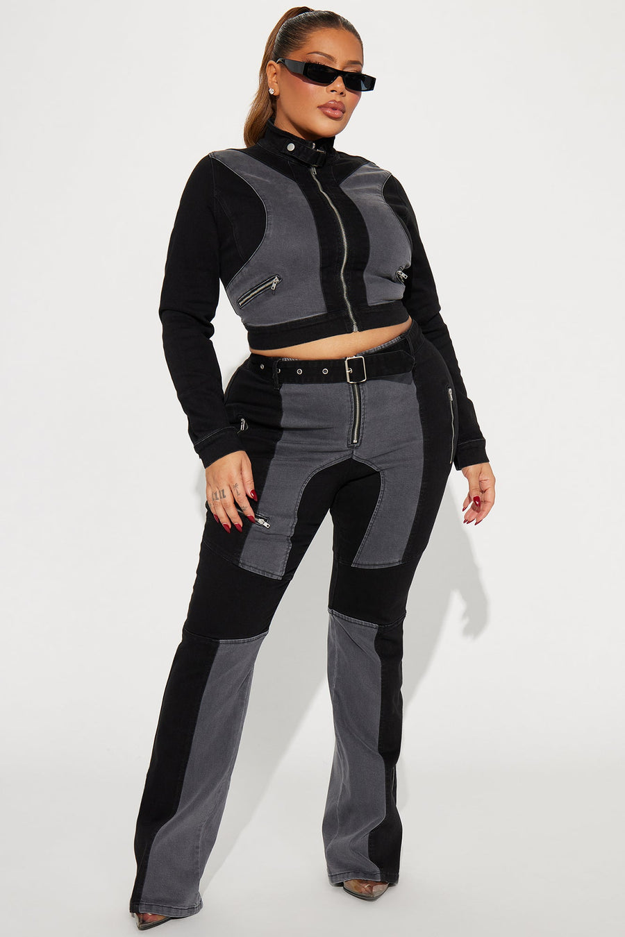 Off To The Races Denim Moto Jacket - Black/Grey