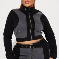 Off To The Races Denim Moto Jacket - Black/Grey