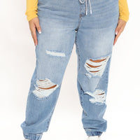 End Game Relaxed Denim Joggers - Medium Blue Wash