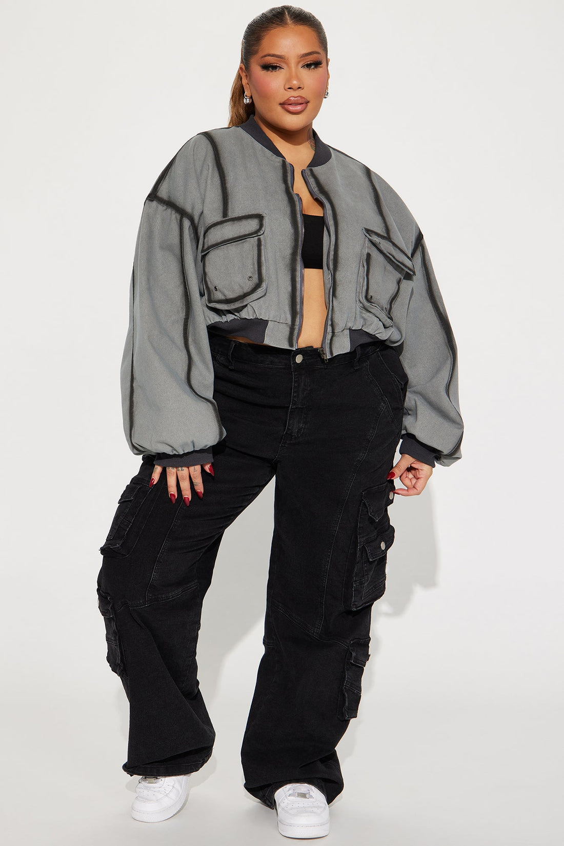 Expose The Fakes Washed Bomber - Grey/combo