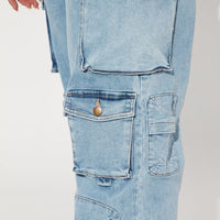 Fairfax High Rise Stretch Cargo Jeans - Light Wash