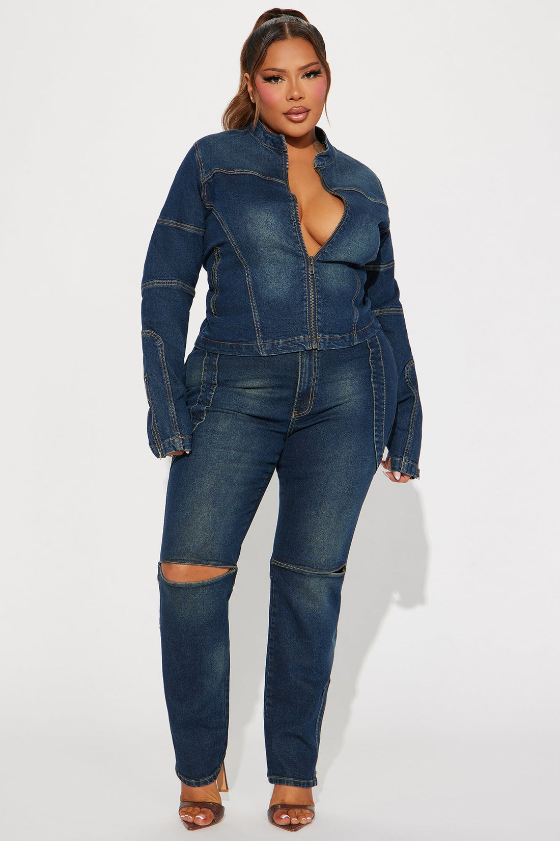 In The Running Denim Moto Jacket - Dark Wash