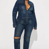 In The Running Denim Moto Jacket - Dark Wash