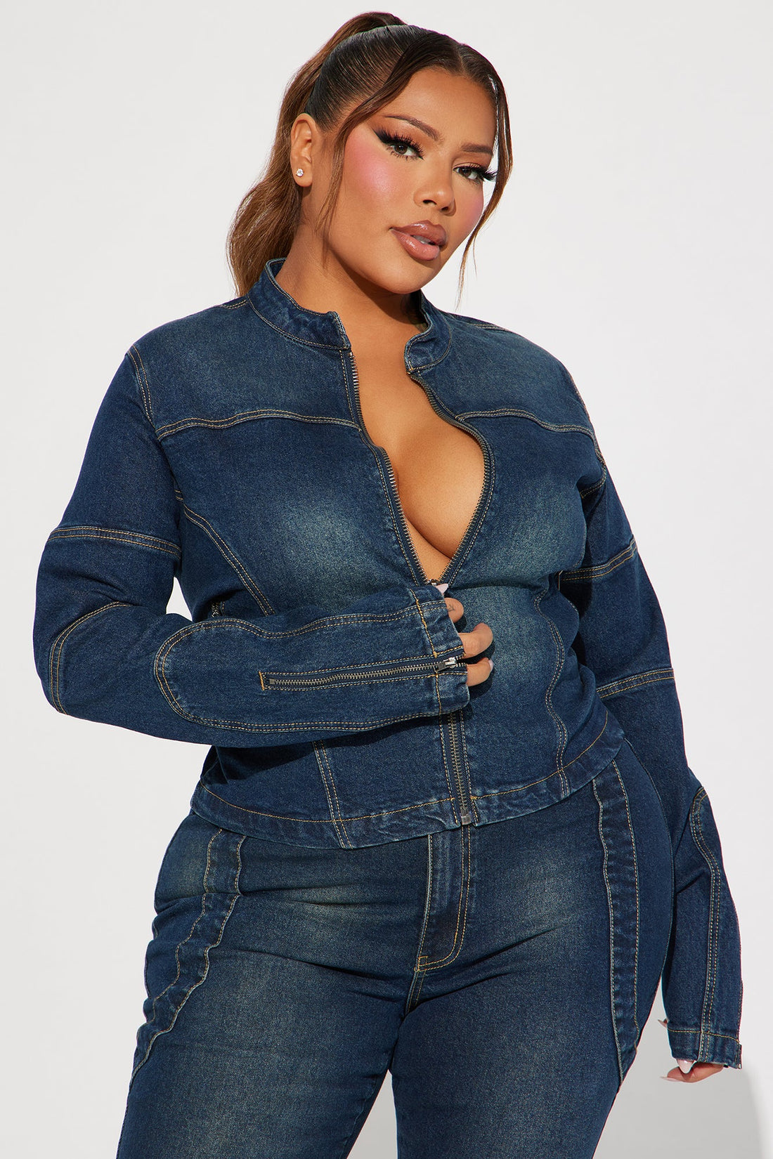 In The Running Denim Moto Jacket - Dark Wash