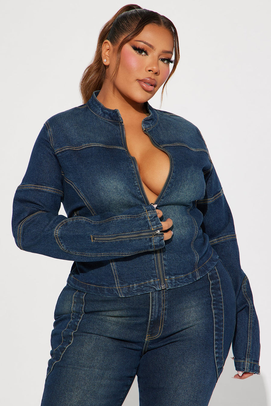 In The Running Denim Moto Jacket - Dark Wash