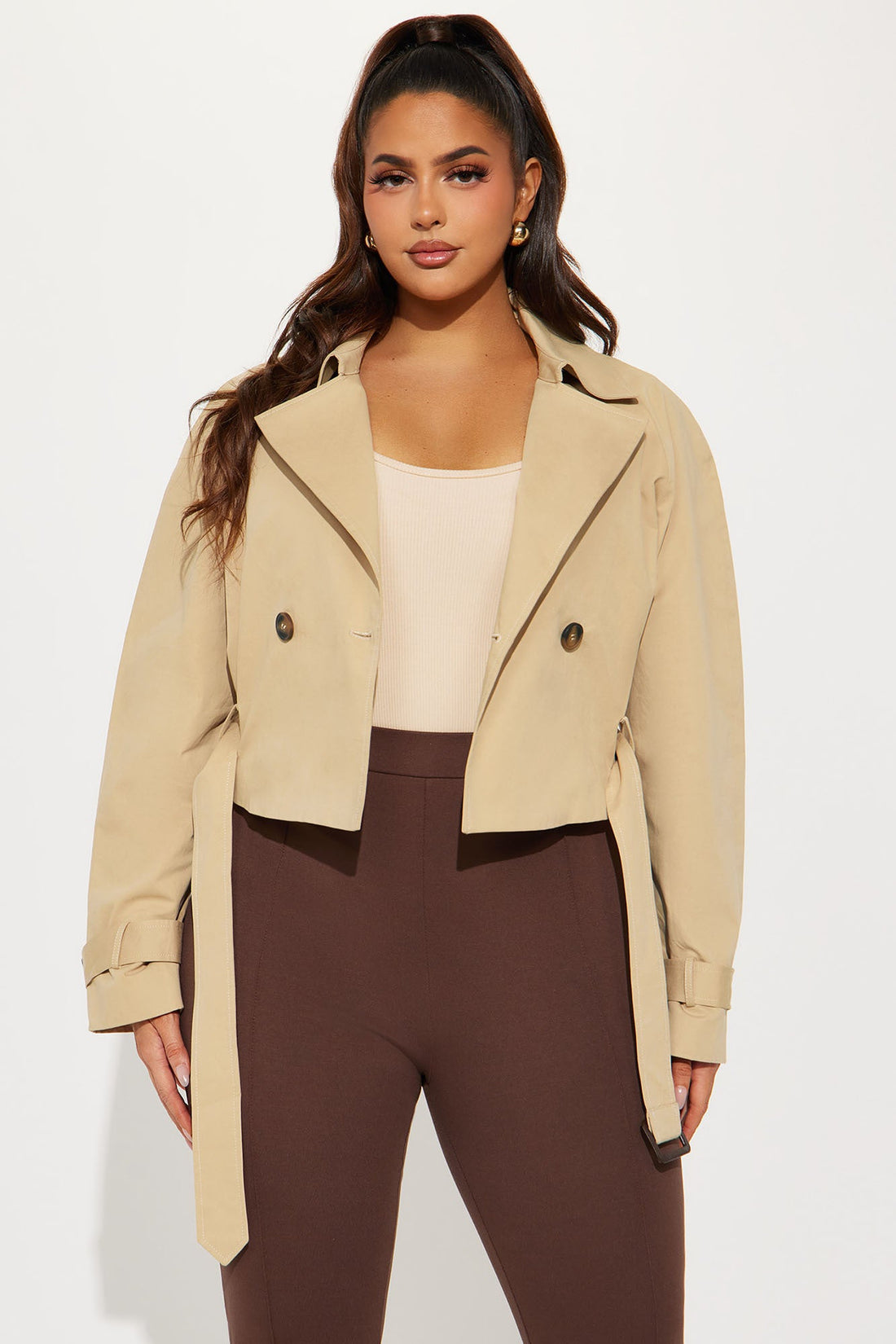 Charlie Belted Cropped Trench - Khaki