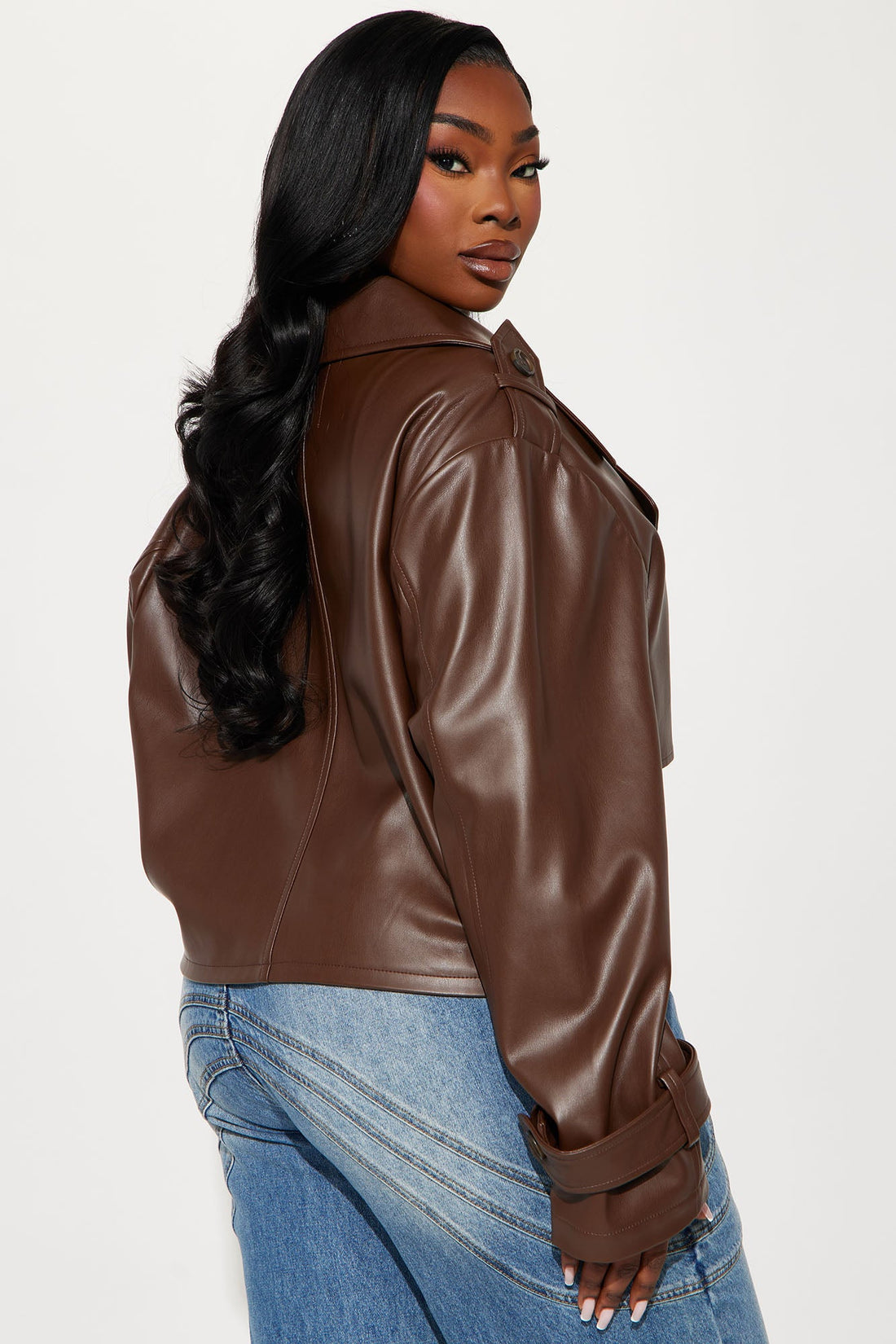 Daphne Faux Leather Cropped Trench - Chocolate