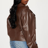 Daphne Faux Leather Cropped Trench - Chocolate