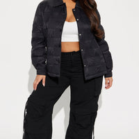 Snow Blanket Quilted Puffer Jacket - Black