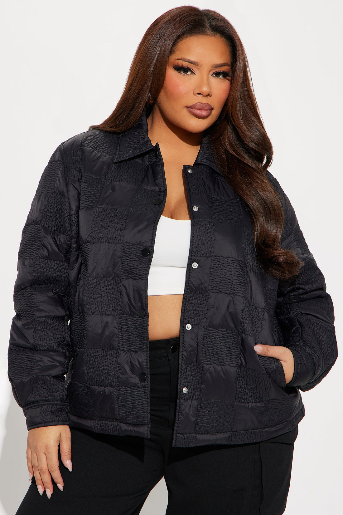 Snow Blanket Quilted Puffer Jacket - Black