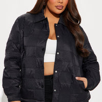 Snow Blanket Quilted Puffer Jacket - Black