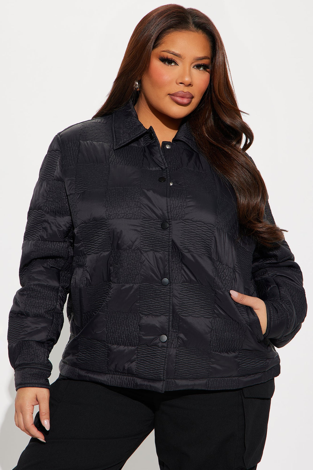 Snow Blanket Quilted Puffer Jacket - Black