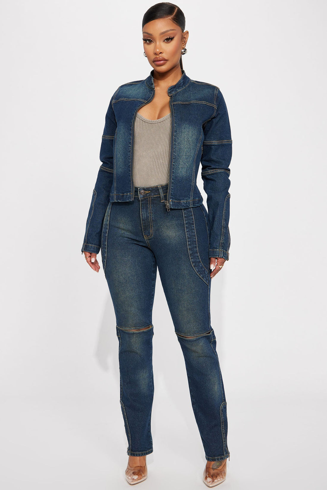 In The Running Denim Moto Jacket - Dark Wash