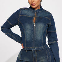 In The Running Denim Moto Jacket - Dark Wash
