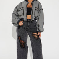Expose The Fakes Washed Bomber - Grey/combo