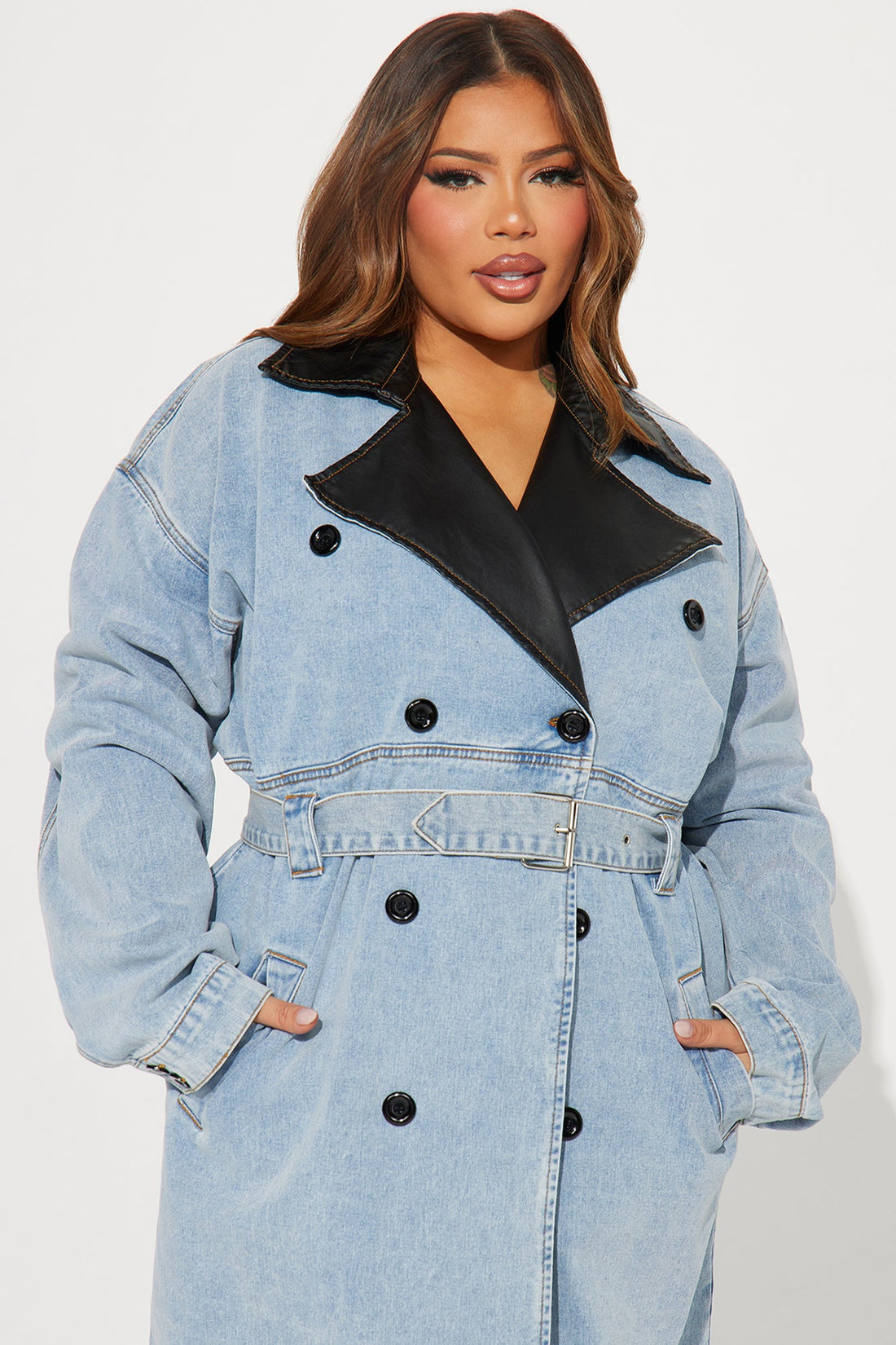 Downtown Living Trench Coat - Light Wash