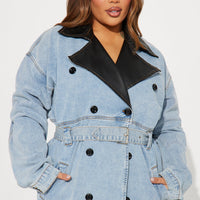 Downtown Living Trench Coat - Light Wash
