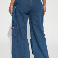 Lily High Rise Cargo Jeans - Medium Blue Wash