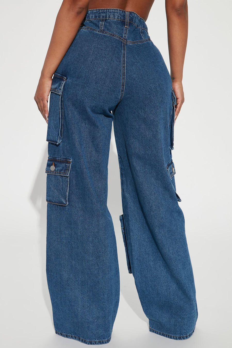 Lily High Rise Cargo Jeans - Medium Blue Wash