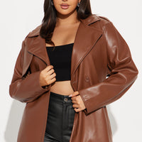 Mariah Belted Faux Leather Trench - Chocolate