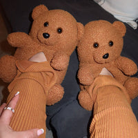 Beary Cute Sherpa Slippers - Tan