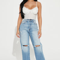 Petite As You Please Ripped Straight Leg Jeans - Light Blue Wash