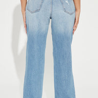 Petite As You Please Ripped Straight Leg Jeans - Light Blue Wash