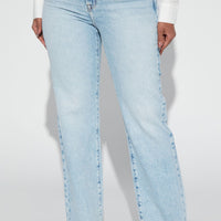Kiss And Tell High Rise Low Stretch Straight Leg Jeans - Light Blue Wash