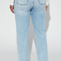 Kiss And Tell High Rise Low Stretch Straight Leg Jeans - Light Blue Wash