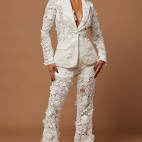 Denise Embroidered Blazer - White