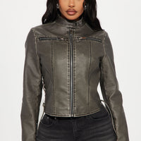 Leona Faux Leather Lace Up Jacket - Black