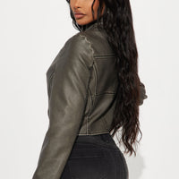 Leona Faux Leather Lace Up Jacket - Black