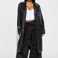 Take Me Home Tonight Faux Leather Trench - Black