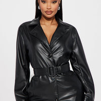 Take Me Home Tonight Faux Leather Trench - Black