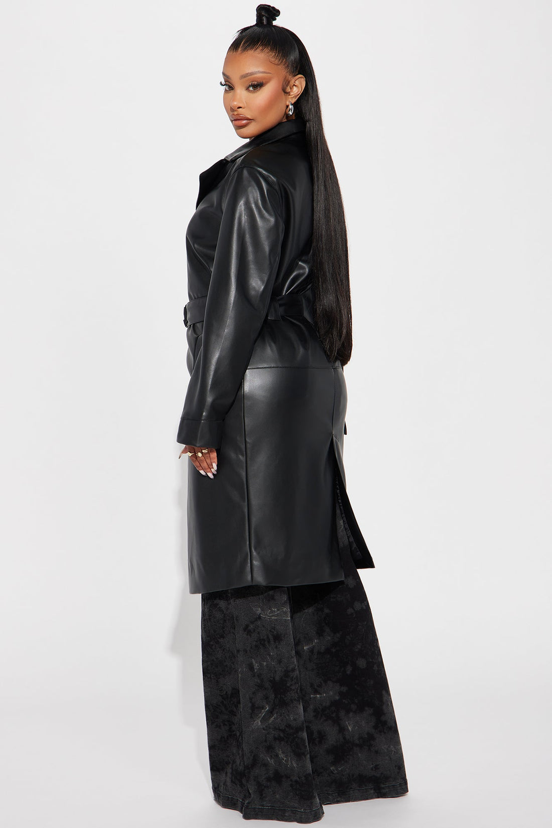 Take Me Home Tonight Faux Leather Trench - Black