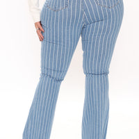 Crossed The Line Striped Flare Jeans - Light Blue Wash