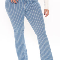 Crossed The Line Striped Flare Jeans - Light Blue Wash