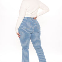Crossed The Line Striped Flare Jeans - Light Blue Wash