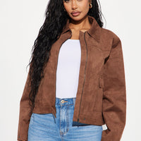 How It IS Faux Suede Jacket - Brown