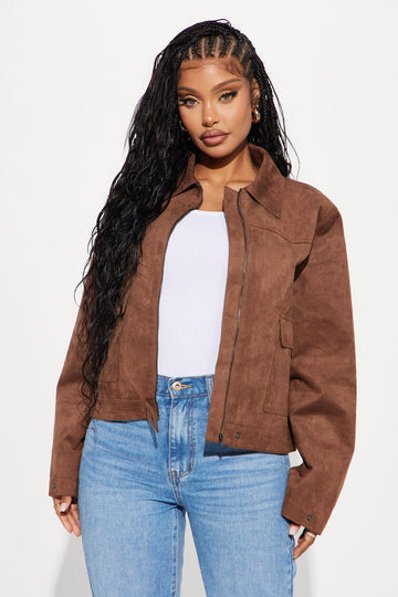 How It IS Faux Suede Jacket - Brown