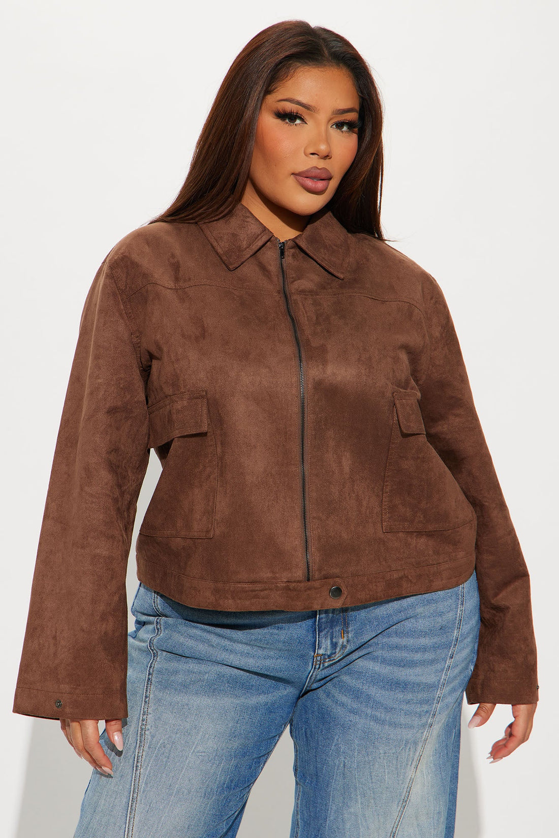 How It IS Faux Suede Jacket - Brown