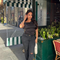 Jessie Mid Rise Distressed Bootcut Jean - Black