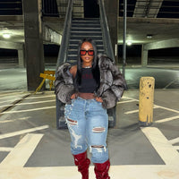 Seeking Thrills Shredded Straight Leg Jeans - Medium Wash
